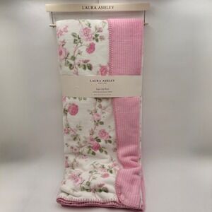 Laura Ashley Soft Plush Oversized Reversible Throw Blanket Pink Floral Coquette